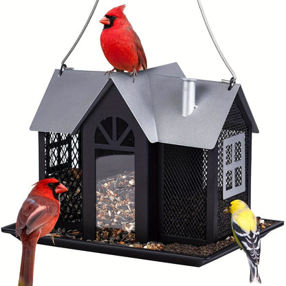 Wild Bird Feeder House for Outside with Triple Feeding Stations – Metal Mesh Weatherproof Bird Feeder for Finch, Cardinal & Chickadee, Large Capacity Outdoor Hanging Bird Feeder, Gift for Bird Lovers