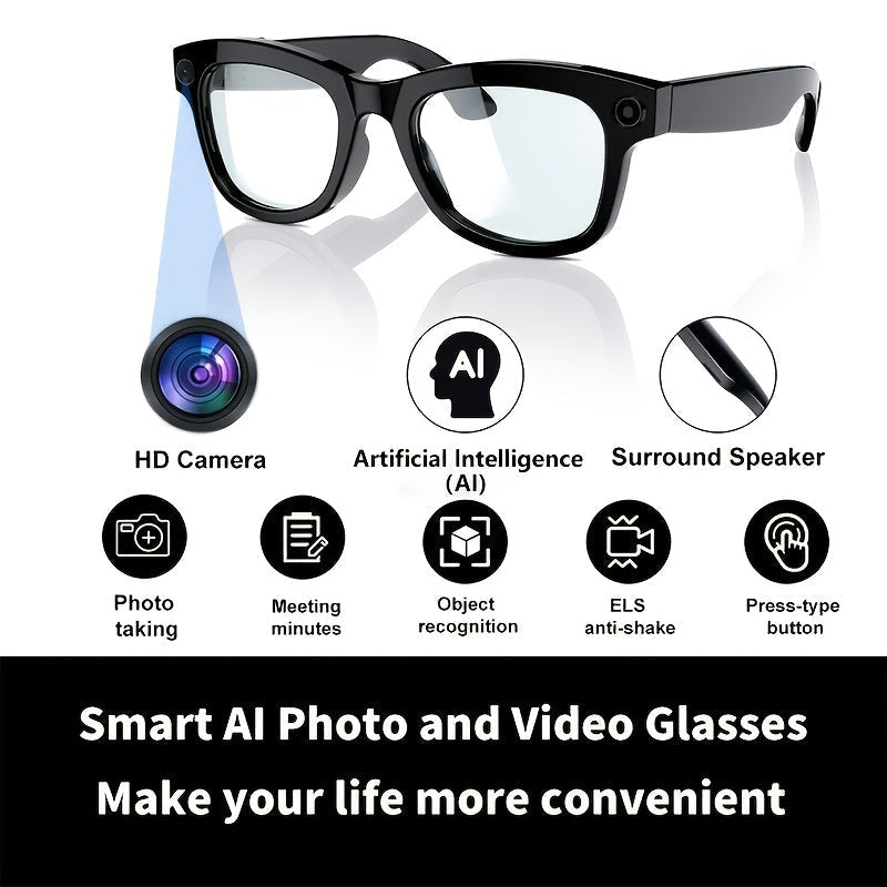 Smart Camera Glasses 8MP Ultra-Wide 1080P HD – AI Voice Control, Bluetooth 5.4, WiFi, Blue Light Blocking, 4H Playtime, Immersive Audio, Wearable Tech Glasses for Video, Music & Hands-Free Use