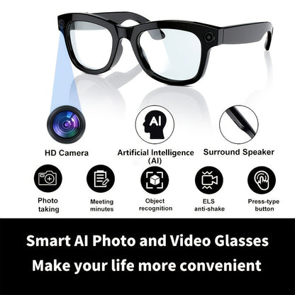 Smart Camera Glasses 8MP Ultra-Wide 1080P HD – AI Voice Control, Bluetooth 5.4, WiFi, Blue Light Blocking, 4H Playtime, Immersive Audio, Wearable Tech Glasses for Video, Music & Hands-Free Use