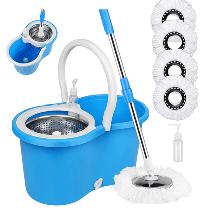 360° Spin Mop and Bucket Set with Wringer – Microfiber Mop Refills, Stainless Steel Extended Handle, Separate Compartment, Floor Cleaning System