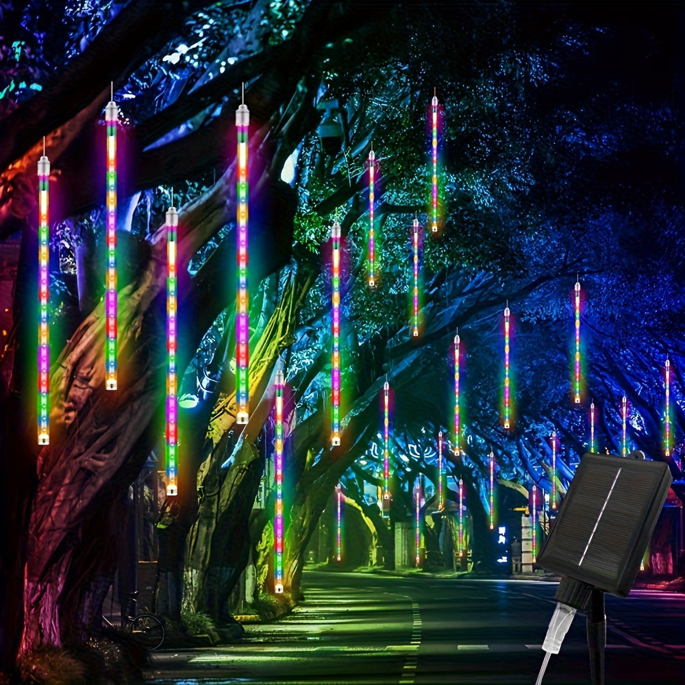 Solar Meteor Shower String Lights – 192 LED Outdoor Fairy Lights, Flower Theme, 8 Modes, Waterproof, for Garden, Patio, Tree, Christmas, Halloween & Independence Day Decorations