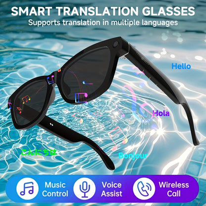 4K AI Smart Glasses with Camera – Real-Time Translation, Object Recognition, Open-Ear Audio, Touch Control, 8-Hour Battery, USB-C Charging, Ultra-Light for Outdoor, Work & Travel