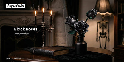 Gothic Black Rose 3D Building Brick Set 152 Pieces Artificial Flower Bouquet Display Model Kit Three Black Roses Unique Gift for Adults Teens Valentine Birthday Halloween Christmas