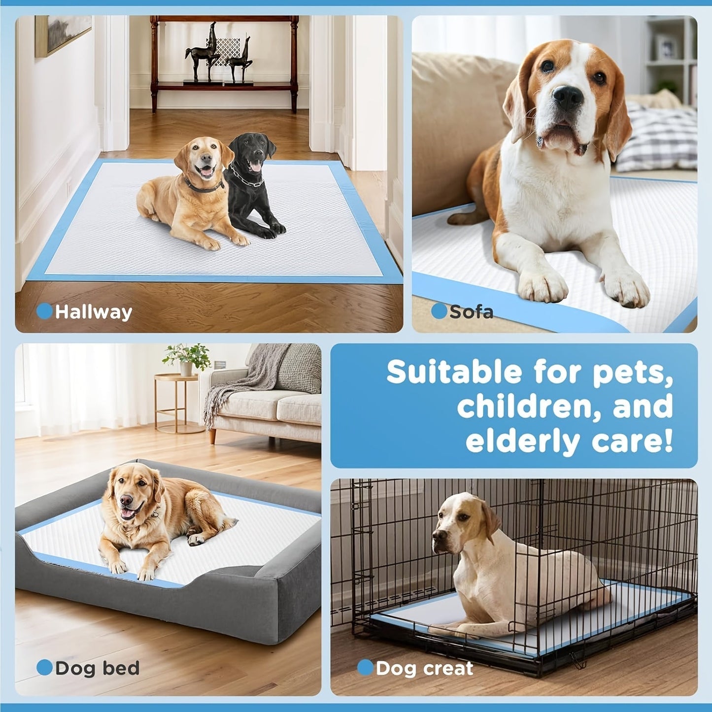 XXXL Dog Pee Pads Extra Large 8-Layer Super Absorbent Leak-Proof – Disposable Puppy Potty Pads for Cars Cages Sofas, Multiple Sizes 31x47 32x36 57x31 Inches