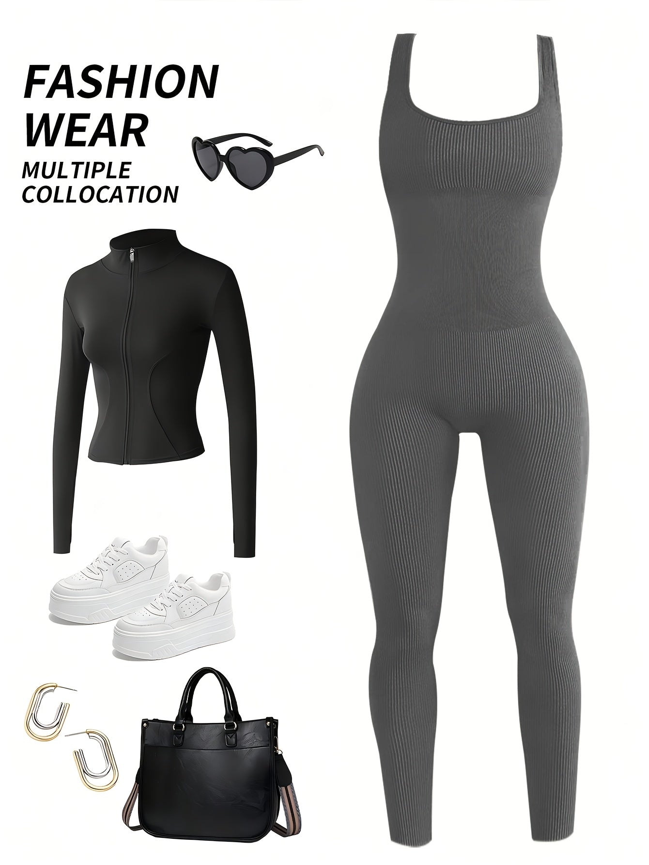 Women's Sleeveless Square Collar Jumpsuit – 90% Nylon Stretch Fabric, Thick & Opaque Active Wear for Yoga, Pilates, Running, Fitness & Everyday Events, Sizes S-XL, Multiple Colors