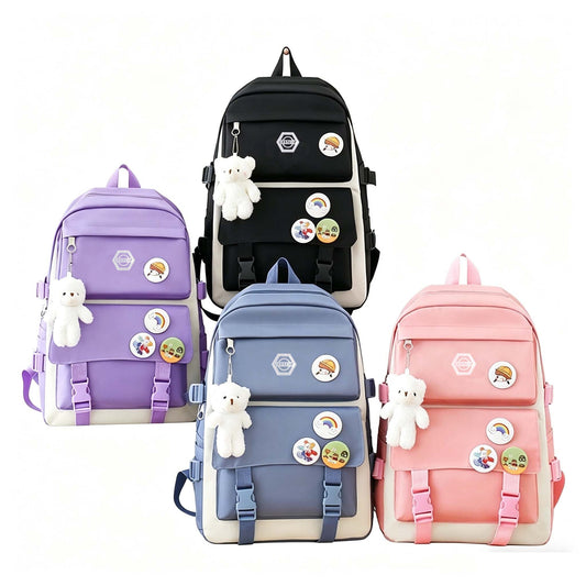 5-Piece Girls School Backpack Set Cute Lightweight Daypack with Tote Bag, Pencil Case & Coin Purse - Durable Student Backpack for School, Hiking & Casual Use