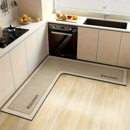 Kitchen Mat Non-Slip Microfiber Rug – Anti-Fatigue Machine Washable Kitchen Floor Mat with "Kitchen" Text, Soft Cushioned Standing Mat for Kitchen, Entryway & Dining Room, Camel & Dark Gray