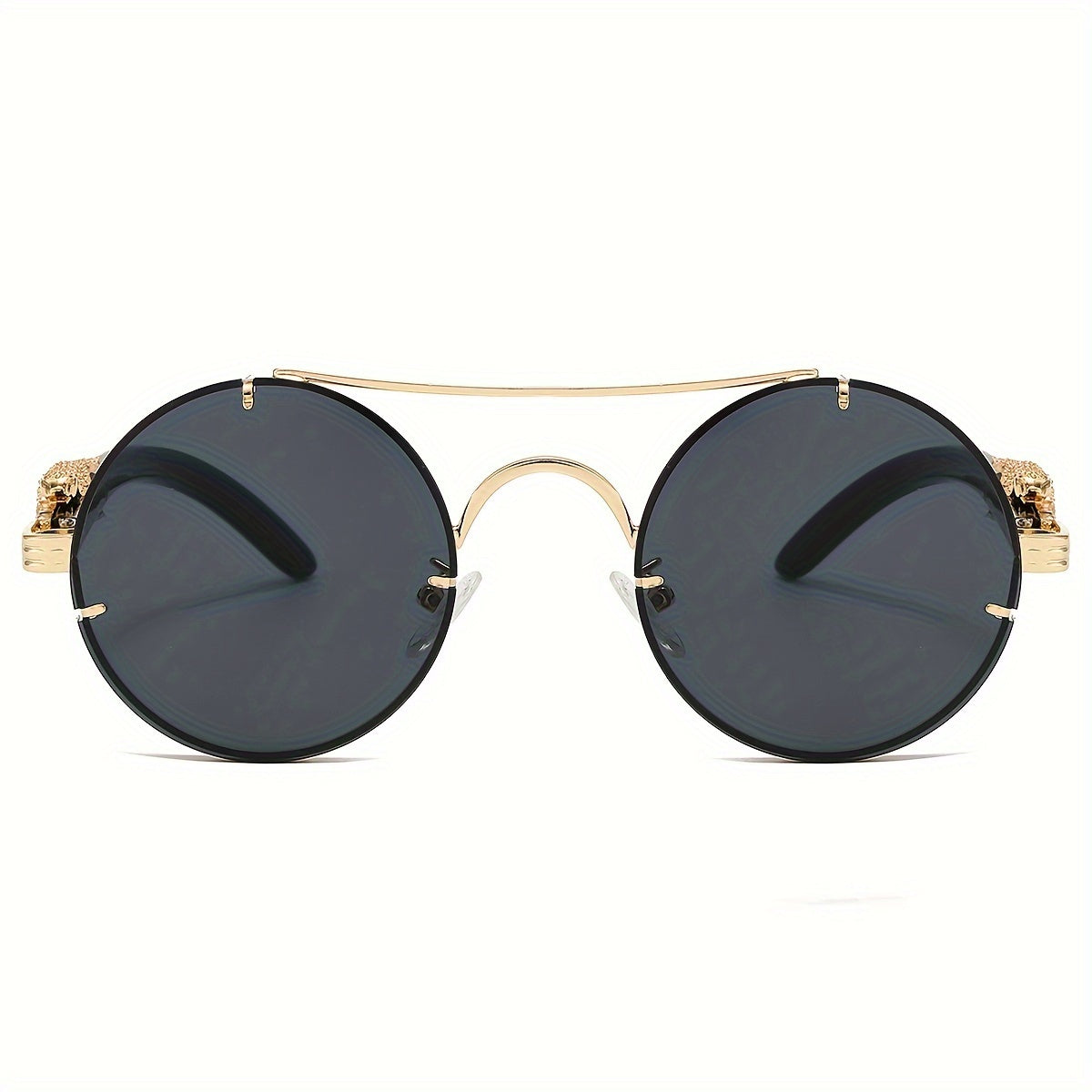 Round Metal Frame Gradient Sunglasses for Men & Women – Luxury Double Bridge, Leopard Detail Hinges, Gradient PC Lenses, Includes Case, Chic Vacation & Street Style Eyewear