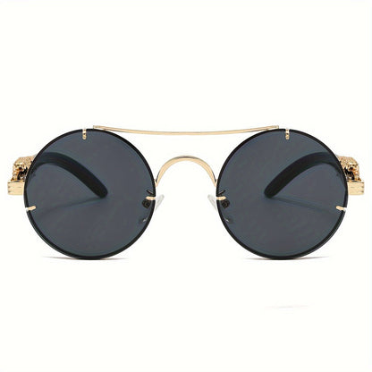 Round Metal Frame Gradient Sunglasses for Men & Women – Luxury Double Bridge, Leopard Detail Hinges, Gradient PC Lenses, Includes Case, Chic Vacation & Street Style Eyewear