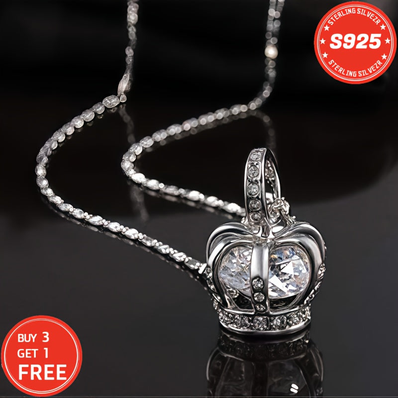 S925 Sterling Silver Crown Necklace for Women 18 Inch – 5A Cubic Zirconia Pendant, Hypoallergenic CZ Choker, Elegant Gift for Wife Girlfriend Mom Daughter Birthday Anniversary Christmas