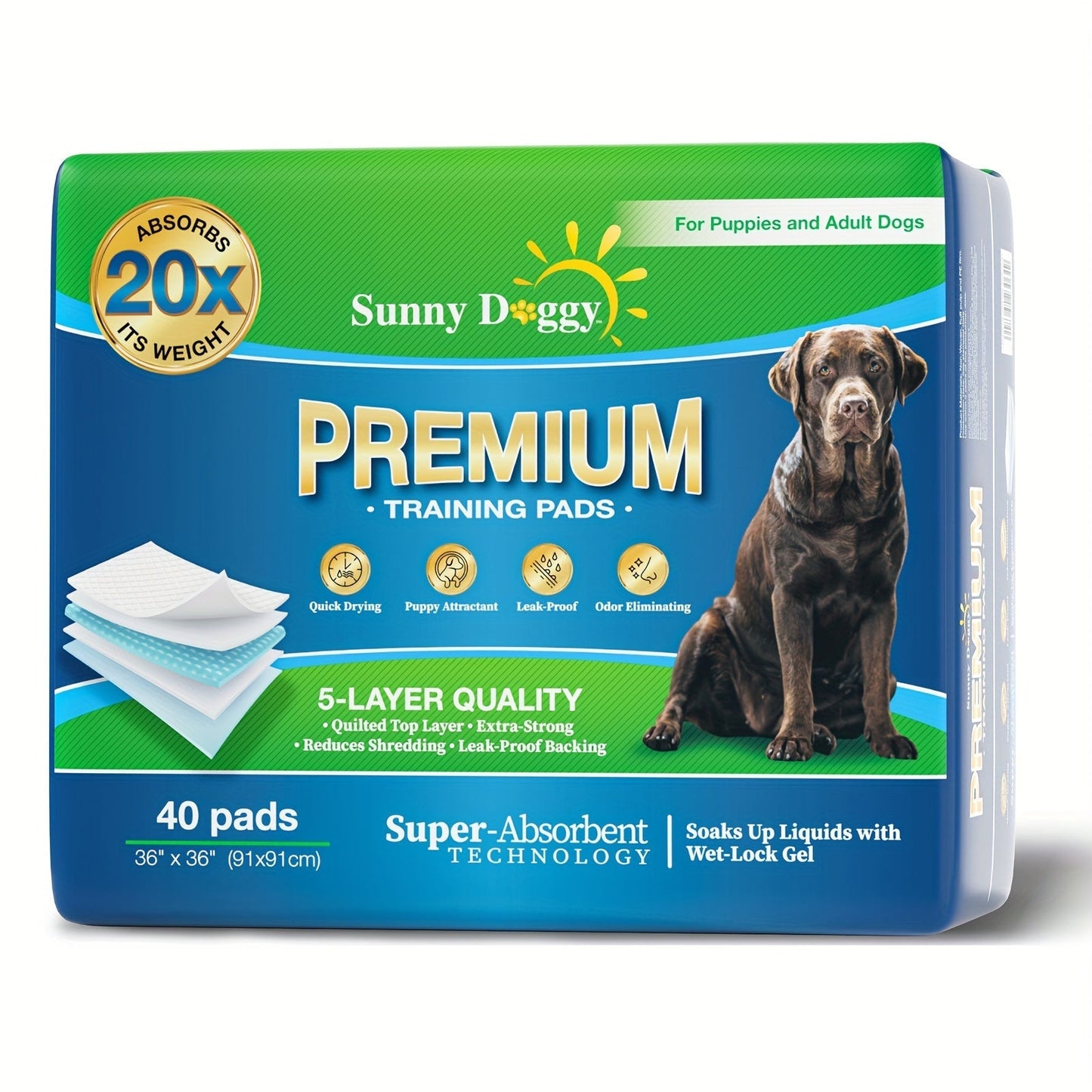 Disposable Dog Pee Pads Large – Upgraded Odor Control & Leak-Proof Puppy Training Pads, Super Absorbent Potty Pads for Housebreaking, 120 Count 22"x22" / 50 Count 30"x36" / 40 Count 36"x36"