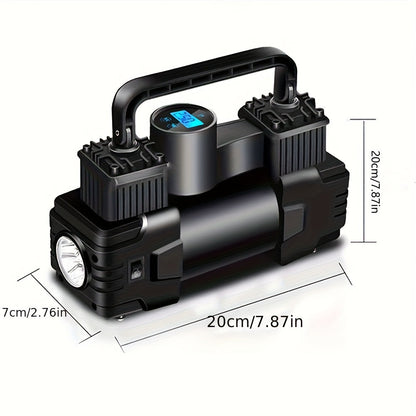 12V 150 PSI Portable Tire Inflator Air Compressor – Dual Cylinder Auto Air Pump with LED Digital Pressure Gauge, Auto Shutoff & LED Light for Car, SUV, Truck, Bicycle, Basketball & Inflatables