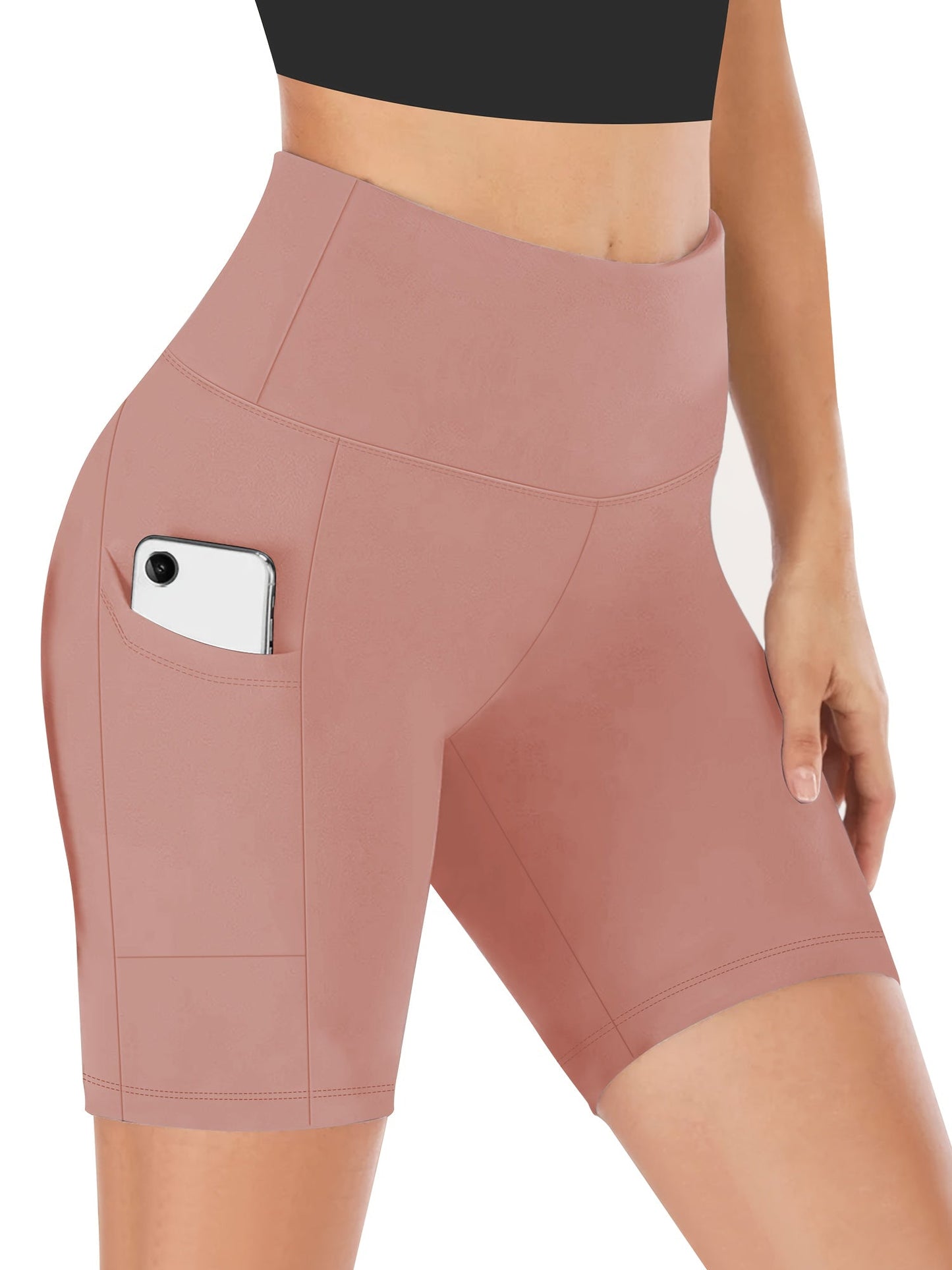 Women's High Waist Yoga Shorts – 4-Way Stretch Sweat-Wicking Athletic Shorts with Elastic Waistband & Side Pockets for Running, Cycling & Training – Black, Dark Gray & Navy, Sizes S-XXL