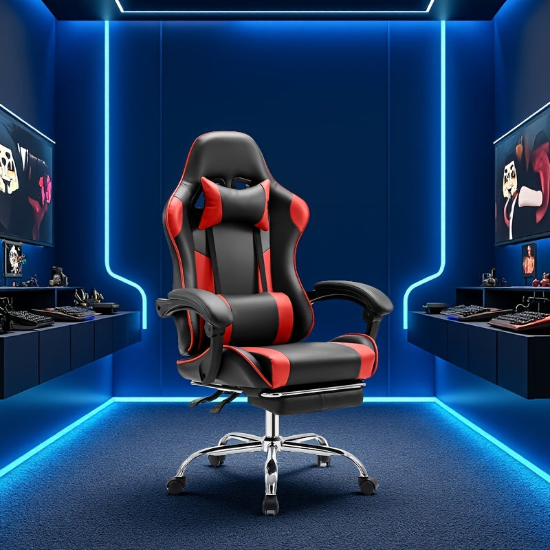 Ergonomic Gaming Chair with Footrest & Lumbar Support – Racing Style Esports Computer Chair, Fixed Armrests, Adjustable Recliner, Home Office Desk Chair for Adults