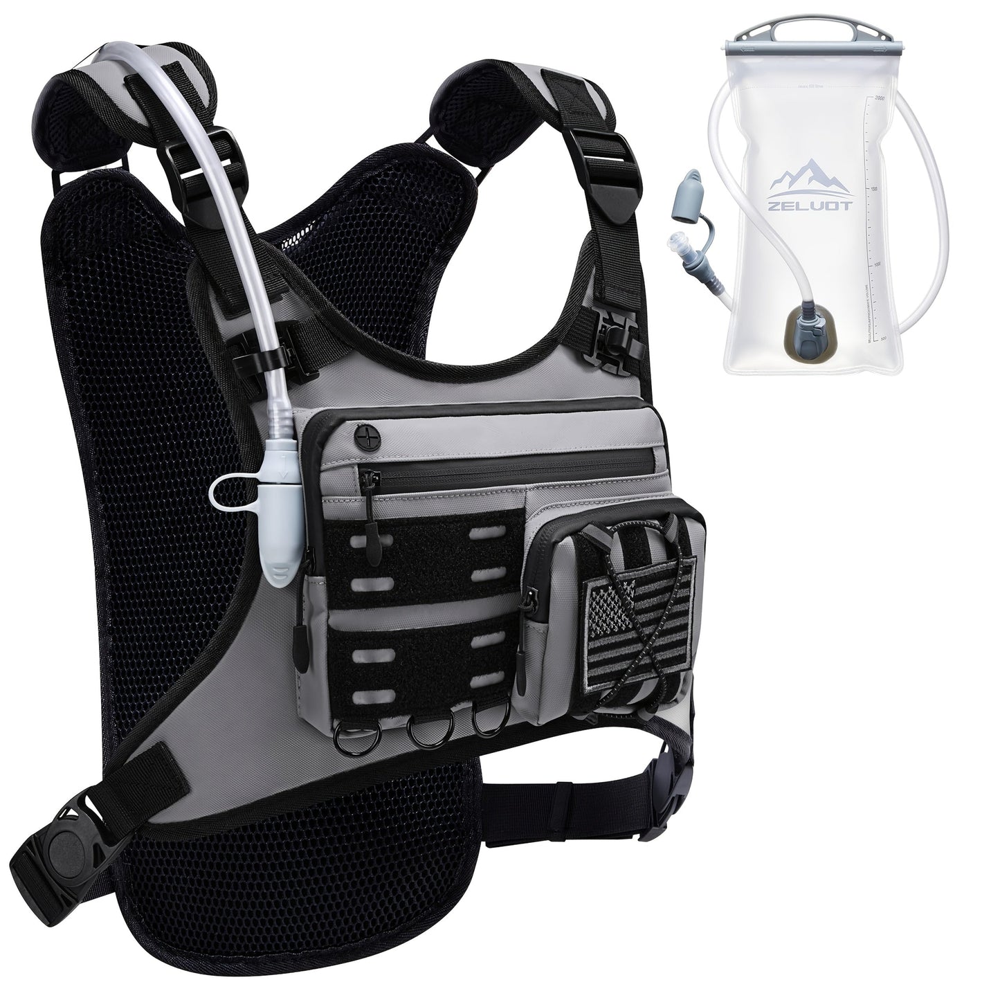 Running Hydration Vest with 3L Water Bladder Lightweight Adjustable Chest Pack Reflective Gear Holder for Men Women Marathon Trail Running Hiking Black Gray Camo Olive