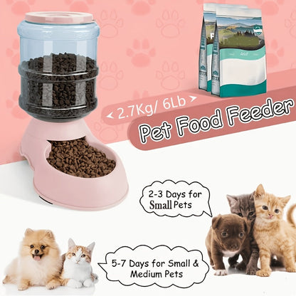 Automatic Gravity Dog Feeder and Water Dispenser 1 Gallon 3.8L - No Batteries Required, Durable PP Material, Suitable for Cats and Dogs Small Medium Pets, Hands-Free Gravity Feeding Station, Perfect Gift