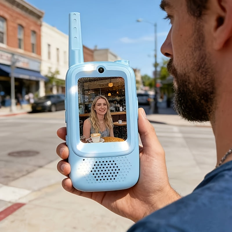 2-Pack Video Walkie-Talkie Set with HD Camera and Voice Changer UHF Handheld Two-Way Radio Wireless Communication for Outdoor Camping Travel Couple Gift Birthday Valentine Christmas