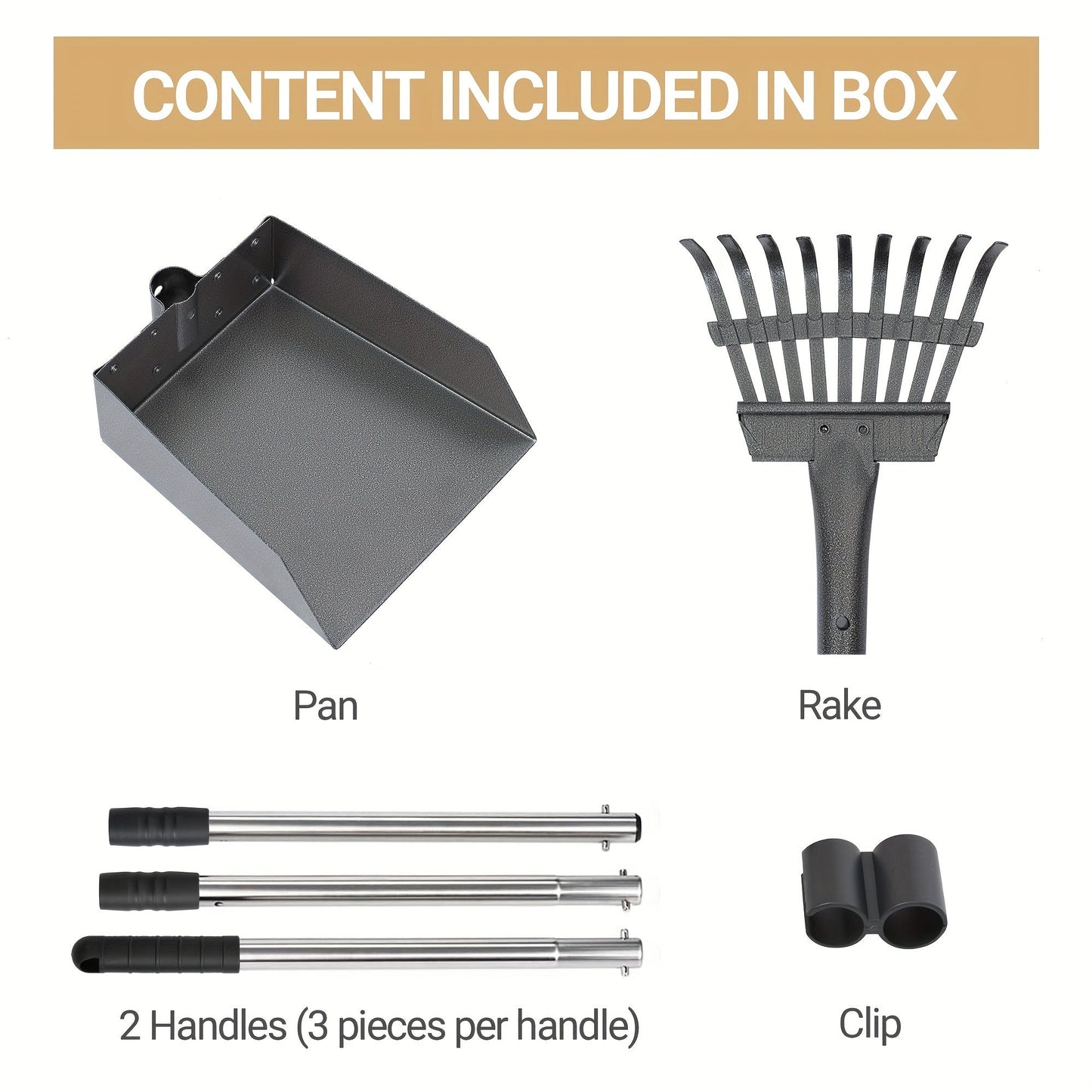 Stainless Steel Dog Pooper Scooper Set with Adjustable Handles – Rust-Proof Tray & Rake Pet Waste Removal Tool, Easy to Clean, No-Bend Design for All Dog Breeds, Yard & Outdoor Use