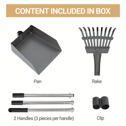 Stainless Steel Dog Pooper Scooper Set with Adjustable Handles – Rust-Proof Tray & Rake Pet Waste Removal Tool, Easy to Clean, No-Bend Design for All Dog Breeds, Yard & Outdoor Use