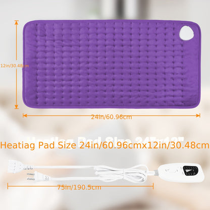 Extra Large Heating Pad 24"x12" for Back Neck Shoulders – 6 Heat Settings Auto Shut-Off Wet Dry Washable Flannel Electric Heating Pad Gift
