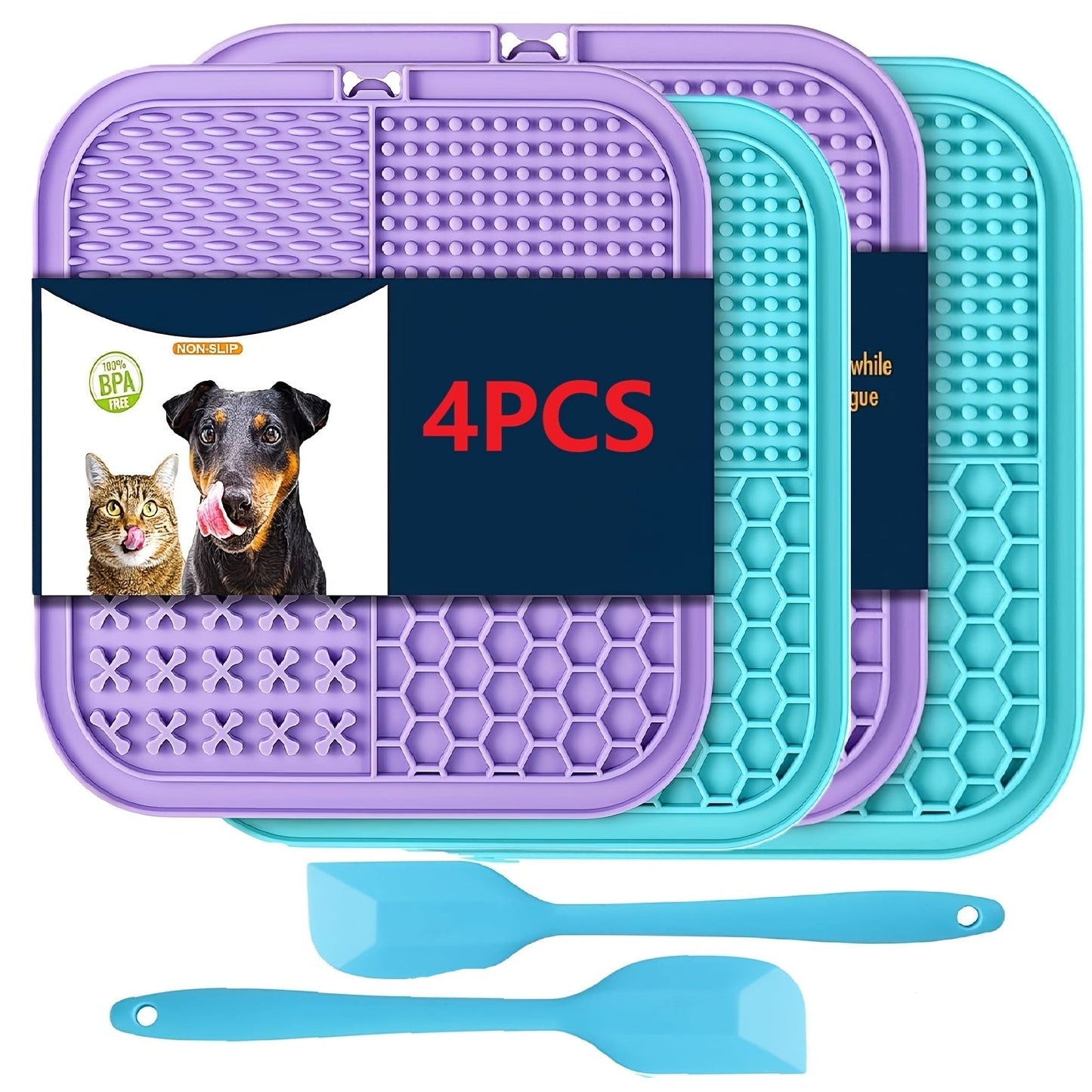 Licking Mat for Dogs & Cats with Suction Cup – Slow Feeder Pad for Bath Time, Boredom & Anxiety Relief, Peanut Butter Treat Lick Mat, Available in 1, 2 & 4-Pack