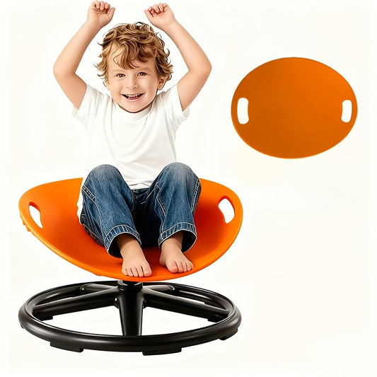 Sensory Spin Chair for Kids with Autism ADHD – Oval Eggshell Spinning Stool Anti-Slip Metal Base, Vestibular Sensory Integration Therapy Equipment for Home & Classroom (Blue/Orange)