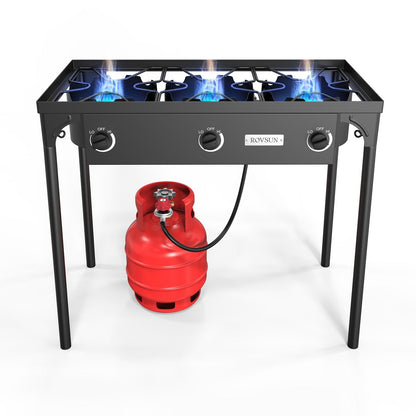 High Pressure Propane Burner Stove 100,000-225,000 BTU - Heavy Duty Cast Iron Outdoor Camp Cooker with Detachable Legs, CSA Listed Regulator, 1 or 3 Burner for Camping, Tailgating & Brewing