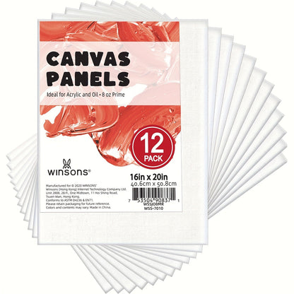 Canvas Panel Boards 12-Pack Triple Primed – White Artist Painting Canvas for Acrylic, Oil, Gouache & Tempera, Sturdy Flat Canvas Boards for Beginners & Professionals