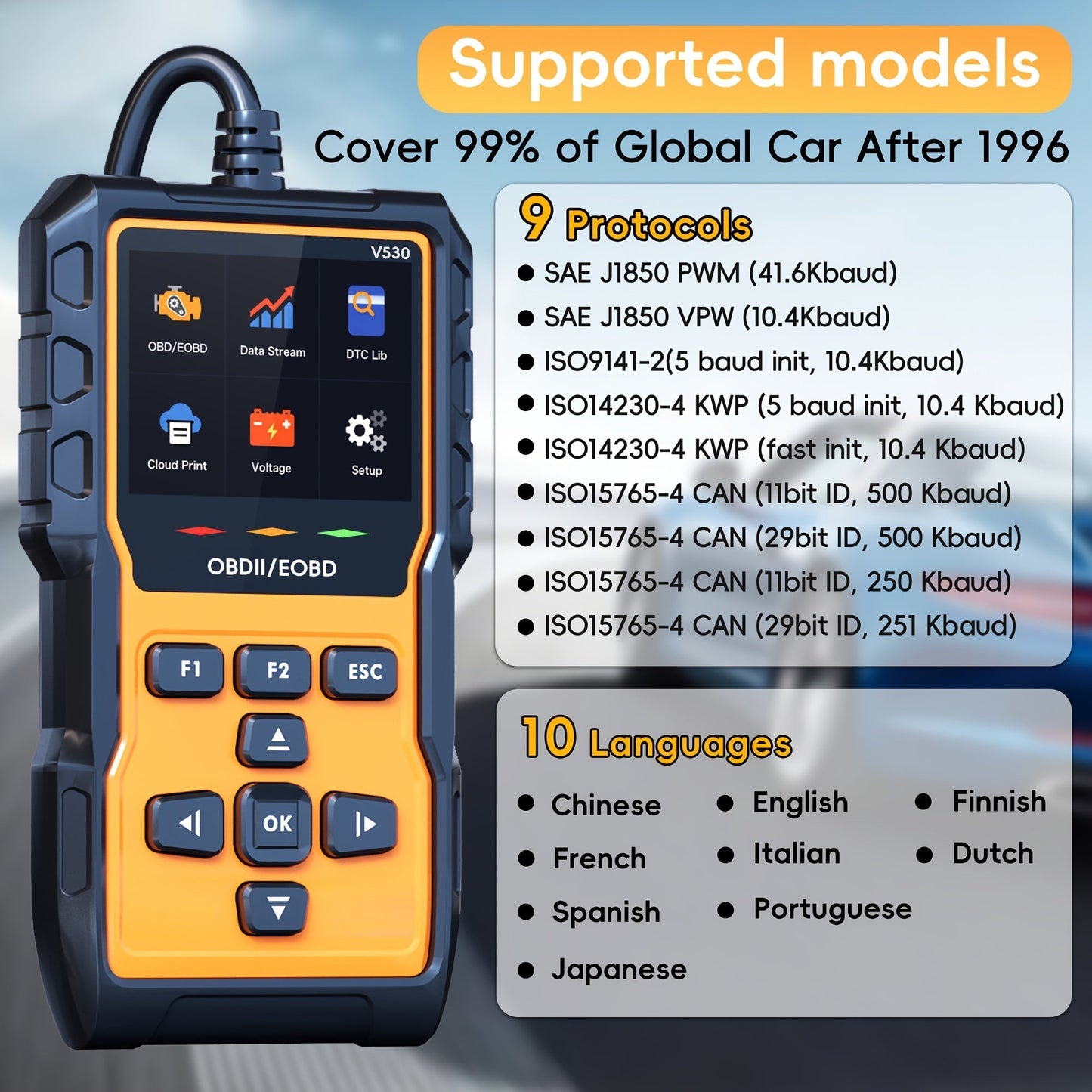 Professional OBD2 Scanner Diagnostic Tool Check Engine Code Reader with Reset Mode 6 Mode 8 I/M Readiness - Universal Car Diagnostic Scan Tool for All OBDII Vehicles Since 1996