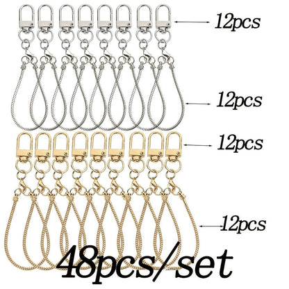 Blank Beadable Keychains Set DIY 22 or 48pcs Creative Keyrings for Handmade Bag Pendant Cup Phone Chain Wedding Party Birthday Gift for Her Him Gold Silver