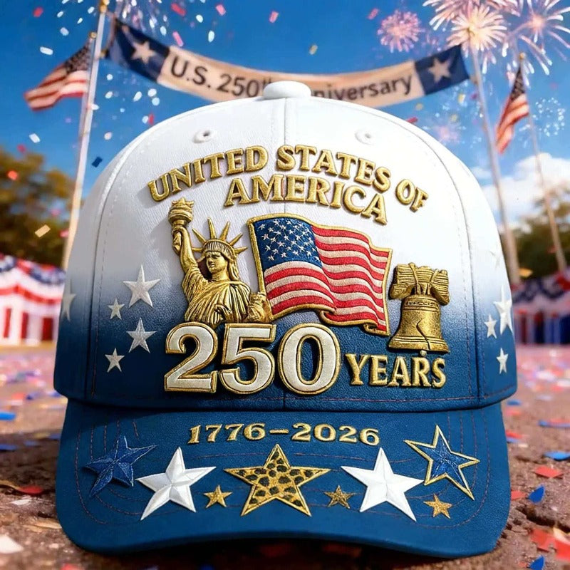 USA 250th Anniversary Patriotic 3D Print Baseball Cap – Statue of Liberty, Liberty Bell & Stars Design, Unisex Adjustable Sun Hat for July 4th, Outdoor Hiking & Commemorative Gift