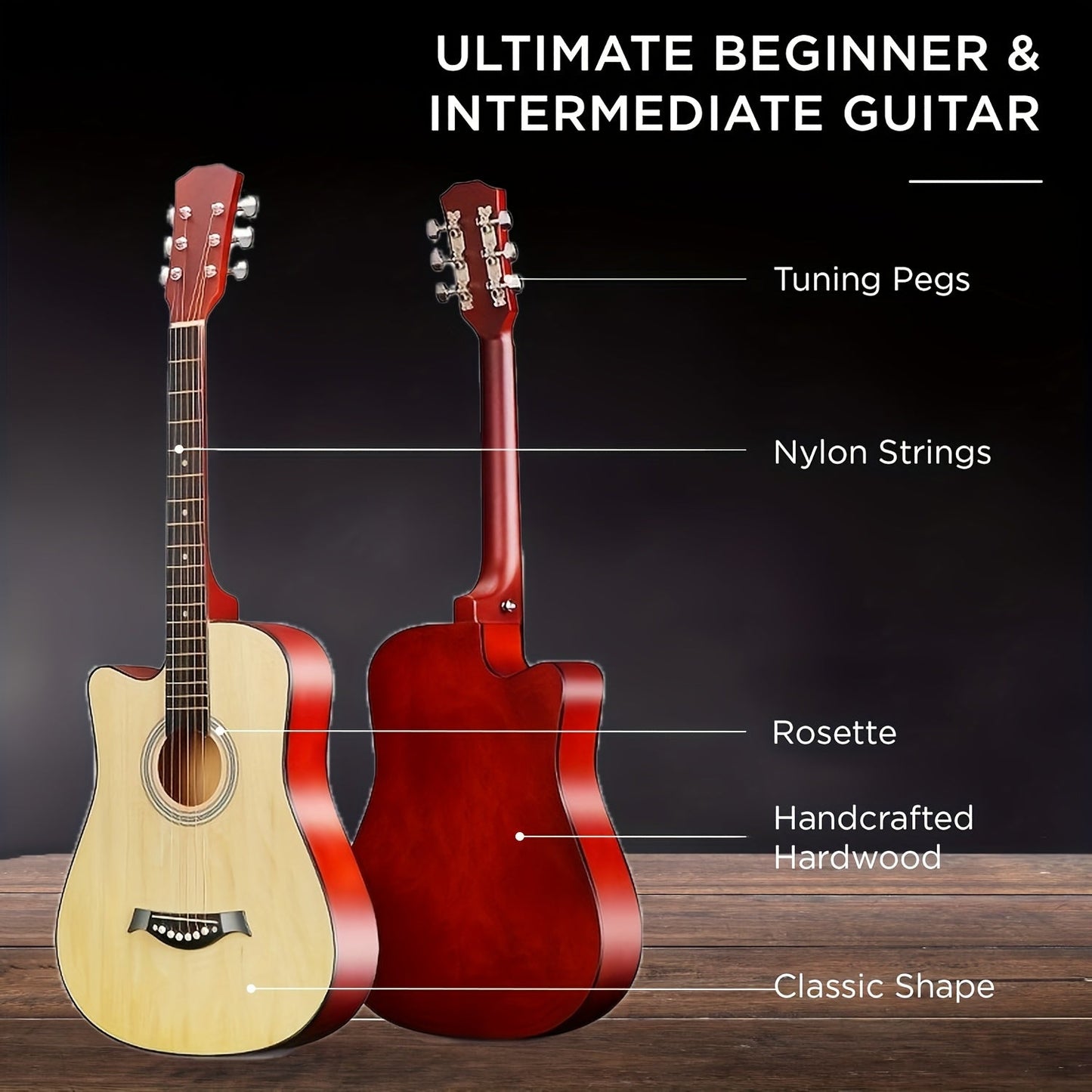 38-Inch Basswood Acoustic Guitar for Beginners – Full-Size Folk Style Steel String Guitar with Rich Warm Tone, Ideal for Practice, Performance & Learning, Available in 5 Colors