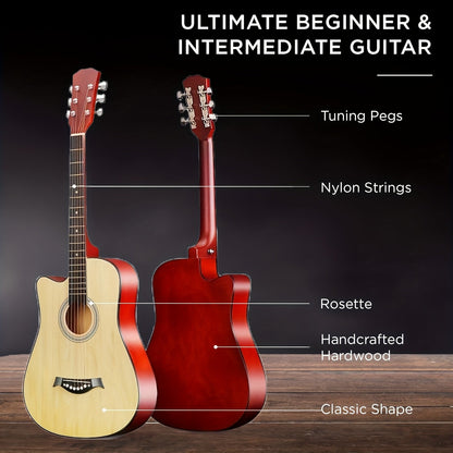 38-Inch Basswood Acoustic Guitar for Beginners – Full-Size Folk Style Steel String Guitar with Rich Warm Tone, Ideal for Practice, Performance & Learning, Available in 5 Colors