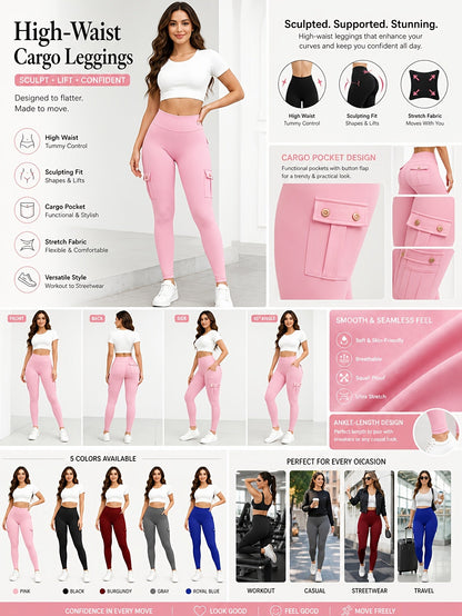 Women's High Waist Yoga Leggings 5 Pack with Pockets Tummy Control Slim Fit 4-Way Stretch Soft Breathable Workout Leggings for Gym Running Training Daily Wear Multipack Value Set
