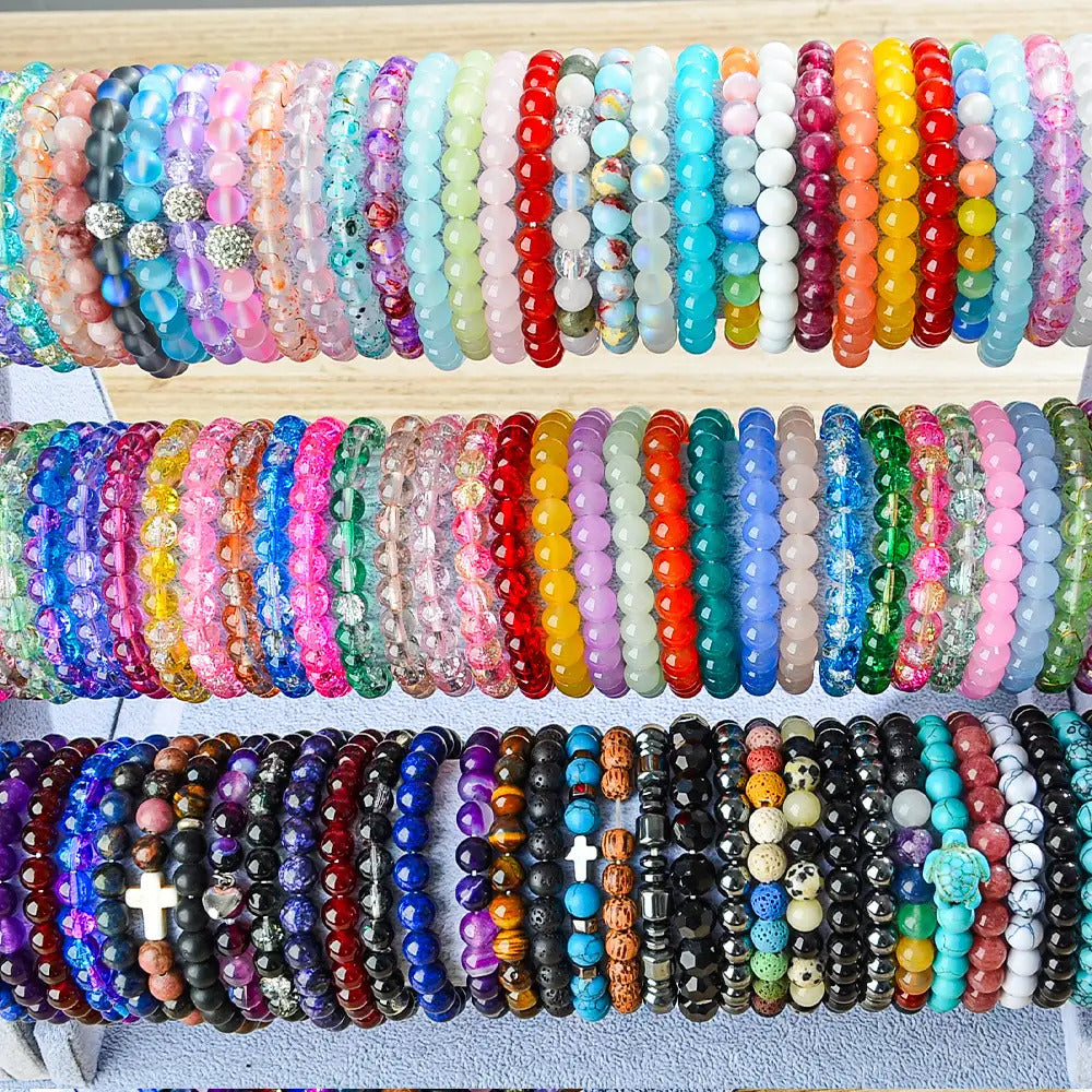 50 Pcs Glass Bead Bracelets Set Random Color – Colorful Handmade Stackable Friendship Bracelets Bulk Pack for Women Girls Kids, Party Favors, Gifts & DIY Jewelry Making