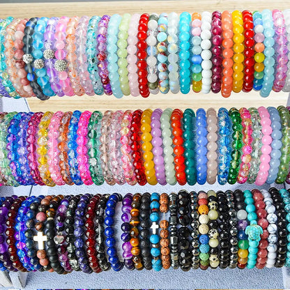50 Pcs Glass Bead Bracelets Set Random Color – Colorful Handmade Stackable Friendship Bracelets Bulk Pack for Women Girls Kids, Party Favors, Gifts & DIY Jewelry Making