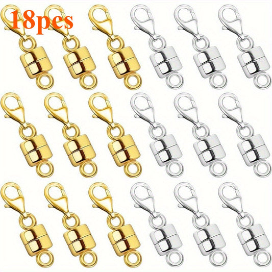 Magnetic Necklace Clasp Set 18 Pieces Gold and Silver – Magnetic Jewelry Clasp Converter with Lobster Clasps for Bracelets Necklaces and Chains – Easy Arthritis-Friendly Jewelry Fastener