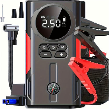 7-in-1 Portable Car Jump Starter 10000mAh – Multi-Functional Emergency Battery Booster with LED Emergency Light for Gas (2.64 Gal) & Diesel (2.38 Gal) Engines, Car Emergency Tool Kit