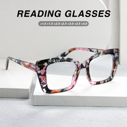 Women's Reading Glasses Set 7 Pairs – Large Square Vintage Style, Spring Hinges, +1.0 to +4.0 Magnification, Durable PC Frame, Stylish Everyday Eyewear for Women