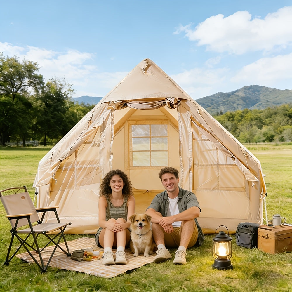 Inflatable Camping Tent 4-6 Person – 4-Season Luxury Air Tent with Manual Pump Easy Setup Windproof Glamping House for Family Outdoor Camping