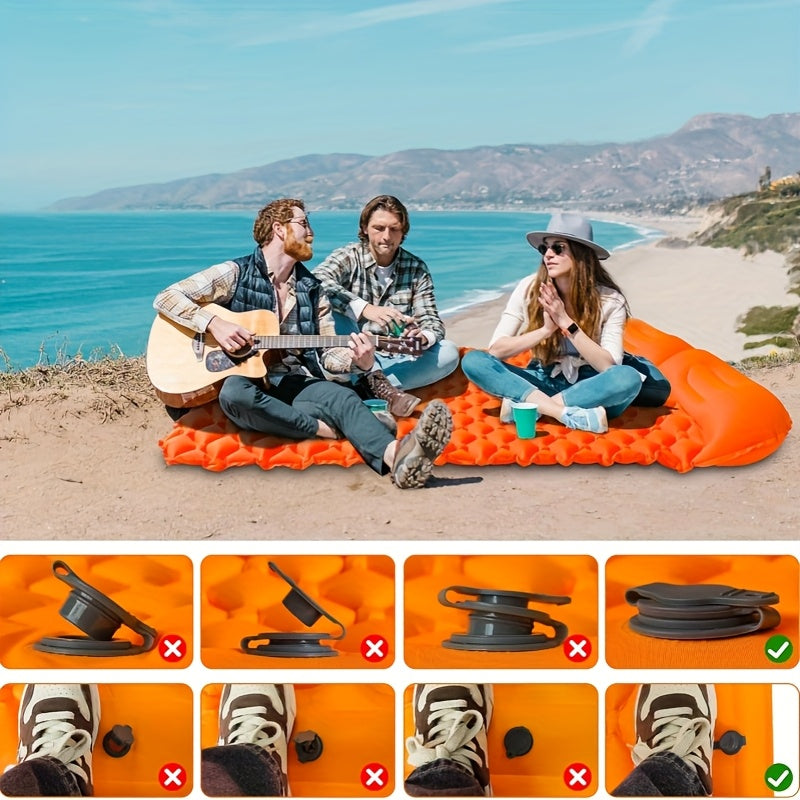 Self-Inflating Sleeping Pad Ultralight Nylon TPU Camping Mat, Built-In Pump Single & Double Person Options, Compact Portable Sleeping Mat for Camping Hiking Backpacking Travel Picnic, Orange & Blue