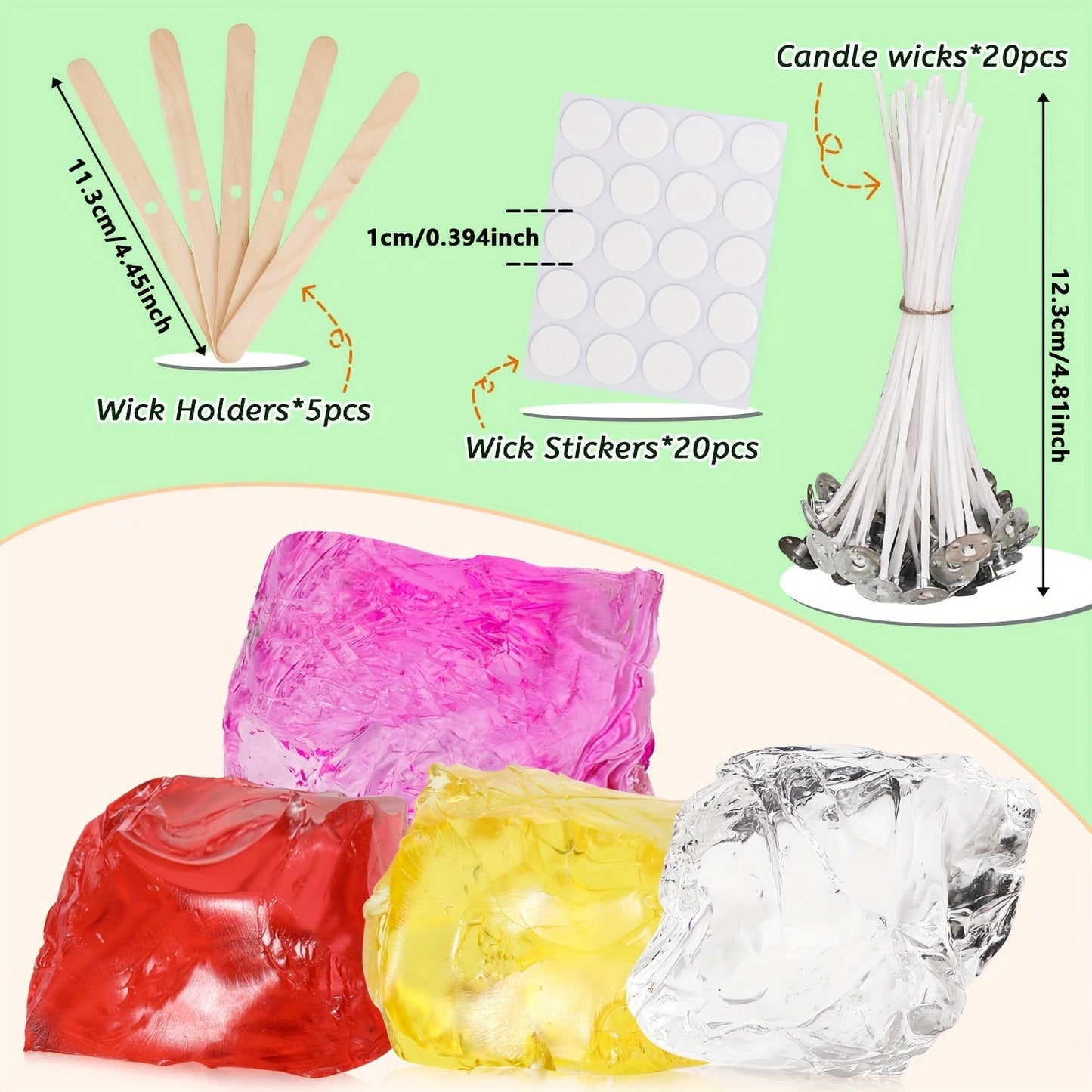 BlingFun Gel Candle Making Kit – 400g Clear Jelly Wax 4 Colors, 20pcs Pre-Tabbed Wicks, 20pcs Stickers, 5pcs Wick Holders, DIY Scented Candle Supplies for Beginners Home Decor Craft Gift