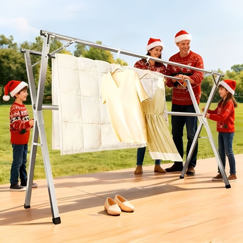 Collapsible Clothes Drying Rack – Heavy Duty Stainless Steel Laundry Drying Rack for Indoor & Outdoor Use, Adjustable Clothesline Rack with Clips, 63" & 79" Sizes