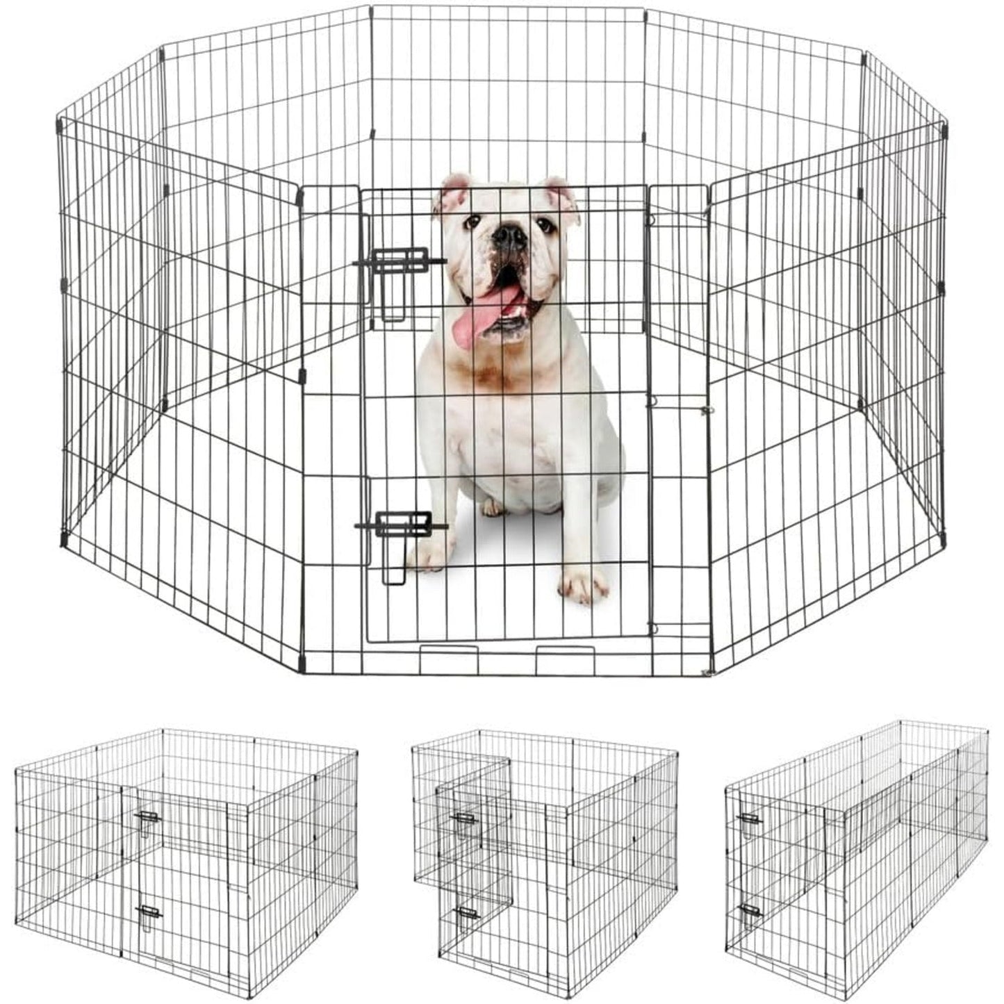 Foldable Dog Playpen 8 Panel – Heavy-Duty Metal Pet Kennel with Gate for Indoor & Outdoor Use, Portable Exercise Fence Cage for Small Dogs & Animals, Available in 24"/30"/36" Heights