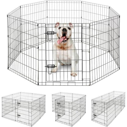 Foldable Dog Playpen 8 Panel – Heavy-Duty Metal Pet Kennel with Gate for Indoor & Outdoor Use, Portable Exercise Fence Cage for Small Dogs & Animals, Available in 24"/30"/36" Heights