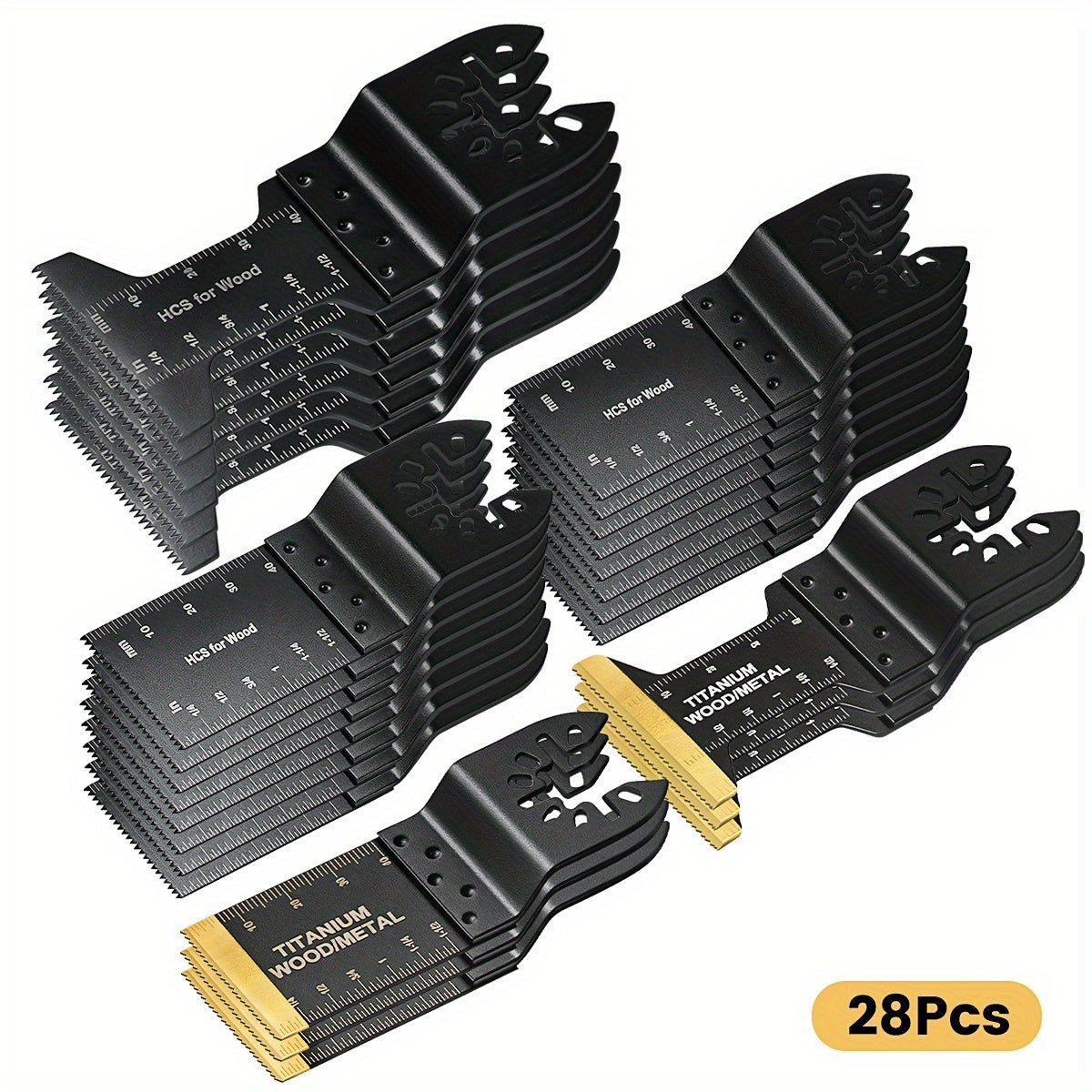 Titanium Oscillating Saw Blades Universal Quick Release Multi Tool Blades Set – 18/28/36/50 Pcs, Cuts Metal, Wood & Plastic, Compatible with Dewalt, Makita, Bosch & More