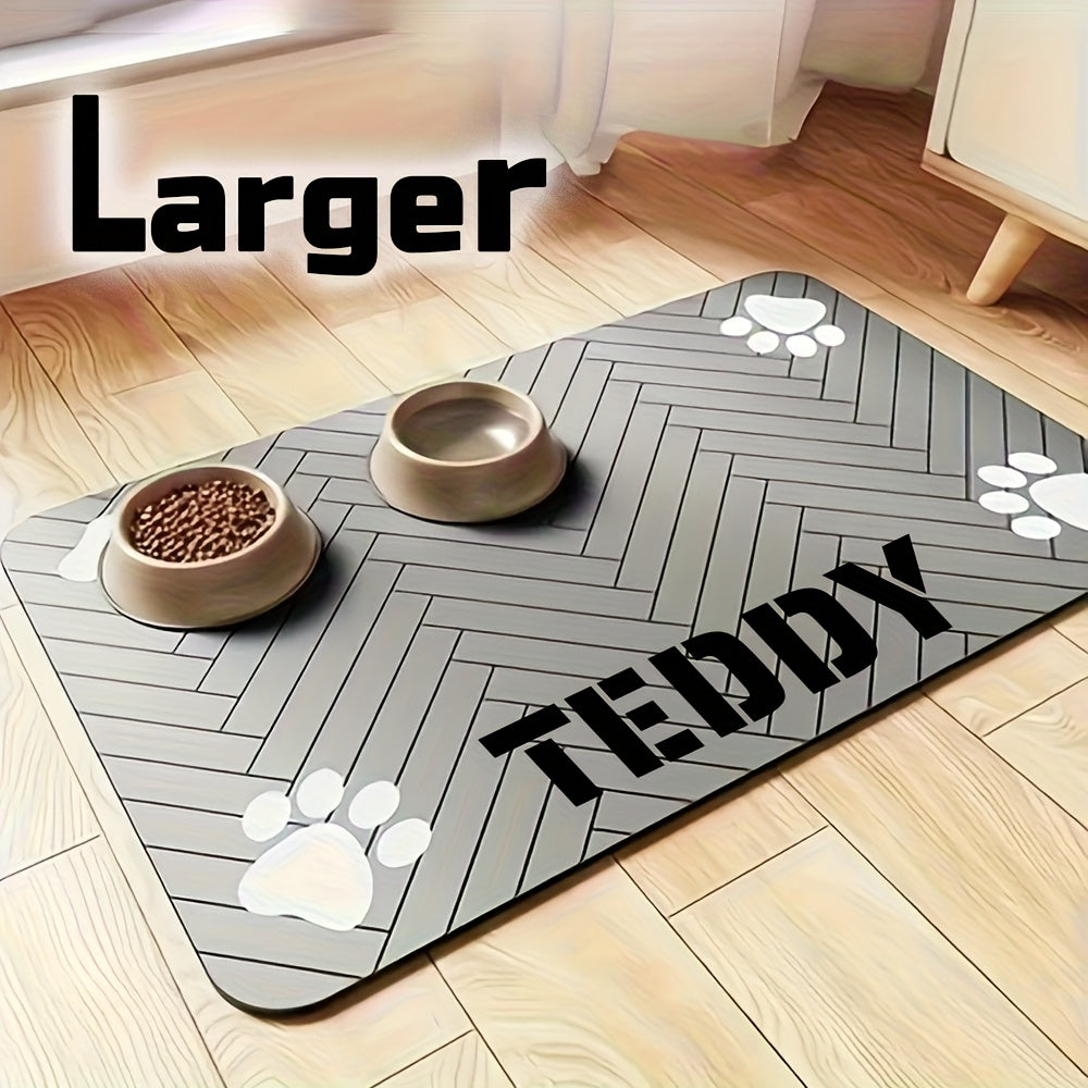 Pet Feeding Mat Anti-Slip Paw Print – Waterproof Quick-Dry Dog & Cat Bowl Pad with Bone-Shaped Intervals, Stain-Resistant, Easy-Clean Pet Placemat in Brown & White