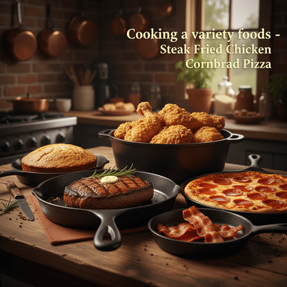 Cast Iron Cookware Set 6-Piece Non-Stick Skillet Dutch Oven Grill Pan Kit for Induction Gas Campfire BBQ Outdoor Cooking Kitchen