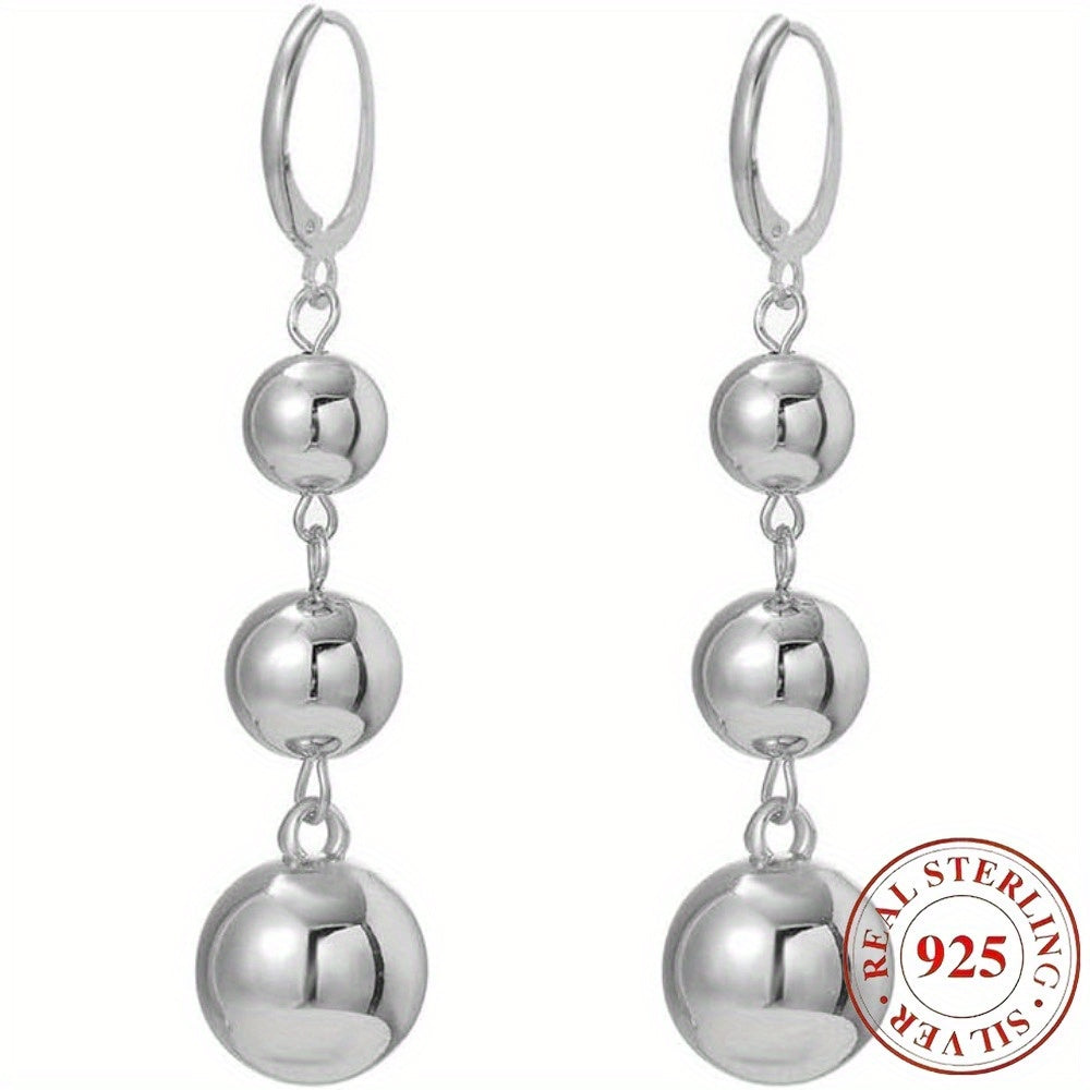 S925 Sterling Silver Triple Ball Drop Dangle Earrings for Women – Retro French Long Design, Elegant Vintage Style, Gold & Silver Tone