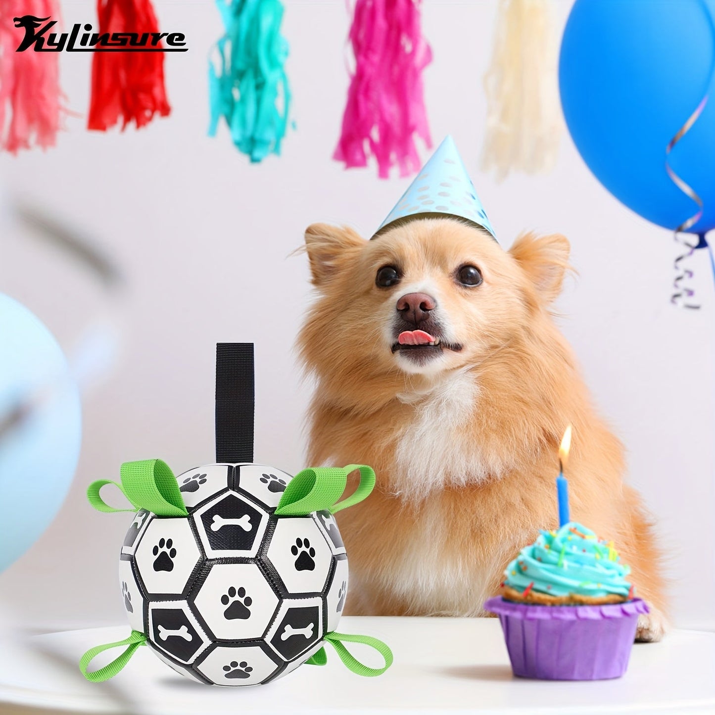 Soccer Ball Dog Toy with Straps – Durable Tug of War & Water Play Toy for Small & Medium Dogs, Includes Charging Cylinder, Perfect Christmas & Birthday Gift for Puppies